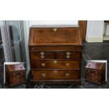 George II Oak Bureau Walnut Cross Banded Fall Front, Fitted Interior With Sliding Well,