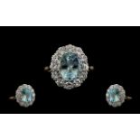 18ct Gold and Platinum Stunning Aquamarine and Diamond Set Cluster Ring of Wonderful Quality.