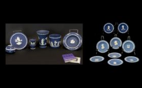 Wedgwood Portland Blue Assorted Pieces. Includes boxed vase 5.