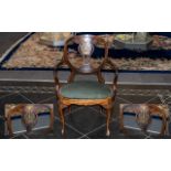 Edwardian Rosewood Ladies Desk Chair on Cabriole Queen Anne Legs the oval back decorated with brass