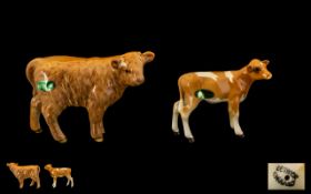Beswick Calf Figures (2) 1. Highland Calf, tan colourway model no 1827D. issued 1962-1990.
