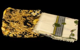 Two Vintage Harrods Scarves comprising 1950s warm feel fine wool scarf 28'' square, cream ground