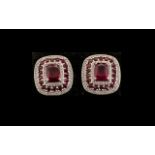 Ruby and Zircon Pair of Large Stud Earrings,