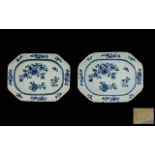 Chinese Pair of Nankin 18th Century Porcelain Dishes of rectangular form with canted corners,