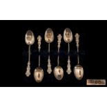 Edwardian Period Ornate Set of Six Sterling Silver Barley Twist Stemmed Tea-Spoons - within the