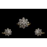 18ct Gold - Nice Quality and Attractive Diamond Set Cluster Ring, Flower head Setting.
