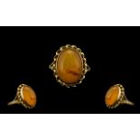 Ladies 9ct Gold Attractive Cabochon Cut Orange Chalcedony Dress Ring - excellent setting.
