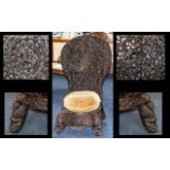 19thC Profusely Carved Burmese Hardwood Low Chair The spoon shaped back profusely carved with