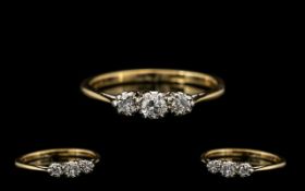 18ct Gold - Attractive Ladies 3 Stone Diamond Ring, Marked to Interior of Shank 18ct.