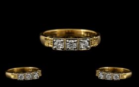 18ct Gold - Attractive and Quality 3 Stone Diamond Ring of Excellent Proportions.