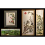 Chinese Embroideries (4) Large Pictorial works by various artists, all fully signed.