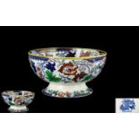 Antique Ironstone Bowl - Amherst Japan. Made in England. White ground with colourful blue and