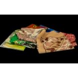 Collection of Vintage Silk Scarves in assorted colours and designs, with hand rolled edges. Eight in