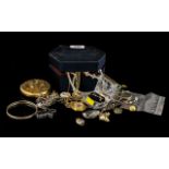 Collection of Vintage Costume Jewellery housed in a blue jewellery box, including chains, pendants,
