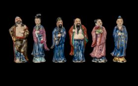 Chinese Republic Set of Six Small Figures in coloured enamels, depicting deities and officials.