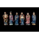 Chinese Republic Set of Six Small Figures in coloured enamels, depicting deities and officials.