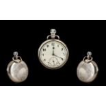 1920's Silver Open Faced Pocket Watch with White Porcelain Dial and Secondary Dial - hallmark