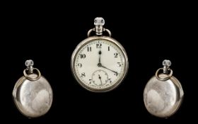 1920's Silver Open Faced Pocket Watch with White Porcelain Dial and Secondary Dial - hallmark