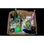 Box of Decorative Glassware including vintage jugs, bottles, vases, perfume bottles, owl figure,