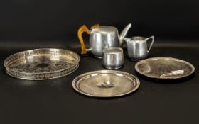 Picquot Ware Tea Service comprising Tea Pot with wooden handle,