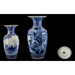 A Large Antique Chinese Blue and White Vase of ovoid form with waisted neck. Decorated throughout