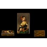 George III Period Hand Painted Hinged Paper Mache - Rectangular Shaped Snuff Box. The Cover with