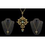 Victorian Period 15ct Gold Superb Quality - Open worked Ornate Pendant Drop with Attached 18ct Gold