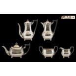 Queen Anne Style 1930s Period Good Quality 5 Piece Sterling Silver Tea & Coffee Service.