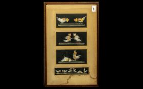 Cock Fighting Interest. Early 20thC Framed Picture depicting 4 images of cock fighting. Applied in