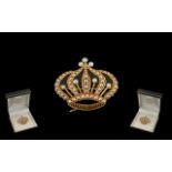 Antique Period Wonderful Quality 14ct Gold Coronet Brooch - Set with Pearls.