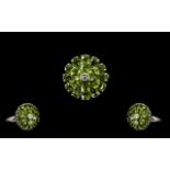 Peridot Circular Floral Style Ring, two circles of pear cut peridots,