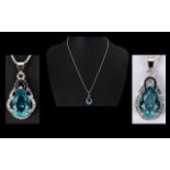 A Stunning And Contemporary Sterling Silver And Swiss Topaz Set Pendant Necklace Comprising Fine