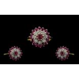 18ct Gold Attractive Ruby and Diamond Set Dress Ring, Flower head Setting.