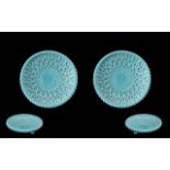 Sowerby Glass Company Rare Small Pair of Pin Trays in blue vitro-porcelain, footed,