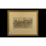 Lowry (Circle of L S Lowry) Pencil Drawing. Fairground scene, signed with initials LSL. Size 4.