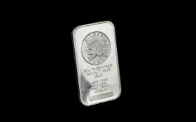 One Pure Ounce Of Pure Silver. Silver bar of 999 pure silver, please see accompanying image.