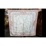 Vintage Harrod's Silk Scarf hand rolled edges. 32'' square, in delicate pastel colours with blue