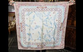 Vintage Harrod's Silk Scarf hand rolled edges. 32'' square, in delicate pastel colours with blue