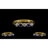 Art Deco Period - Attractive 18ct Gold and Platinum 5 Stone Diamond and Sapphire Set Period Ring