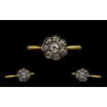 Antique Period 18ct Gold Attractive Diamond Set Cluster Ring flowerhead design. Marked 18ct gold.