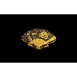 Japanese Antique Bronze Inlaid with Gold Button Lapel Brooch Depicting a Crane with Flowers,
