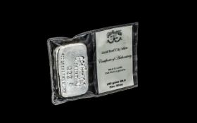 100 Gram Bar Of Pure Silver. silver bar of 100 grams of 999 silver, please see accompanying image.