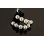 White Fresh Water Pearl J-Hoop Earrings, each earring having five natural white,