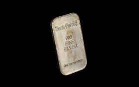 One Troy Ounce Pure Silver Bar. Silver bar of 999 pure silver bar, please see accompanying image.