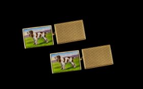 Pair Of Gents 9ct Gold Enamel Cufflinks Of rectangular Form,