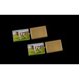 Pair Of Gents 9ct Gold Enamel Cufflinks Of rectangular Form,