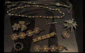 A Collection of Silvered Metal Brooches and Necklaces - circa 1920/30's.