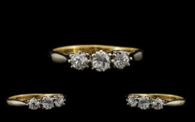 18ct Gold and Platinum 3 Stone Diamond Ring of Attractive Form. c.1920's / 1930's.