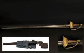 18th Century Continental Military Sword, Ormalu-brass hilt and hinged guard. Traces of gilding.