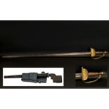 18th Century Continental Military Sword, Ormalu-brass hilt and hinged guard. Traces of gilding.